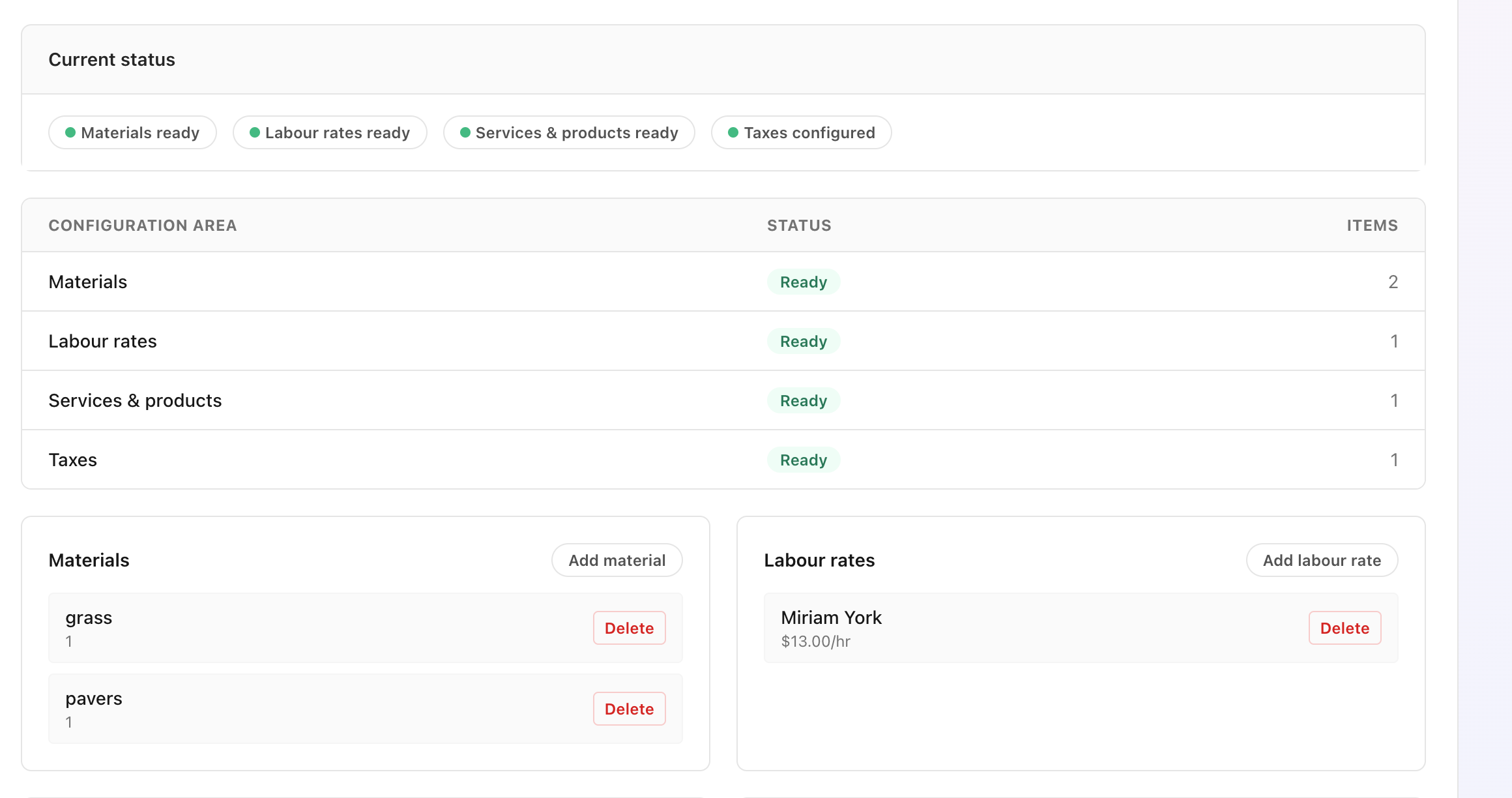 Business configuration dashboard